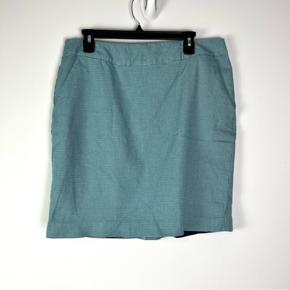 L.L. Bean Womens Pencil Skirt Blue White Houndstooth Favorite Fit Zip Stretch 16 - Picture 1 of 9